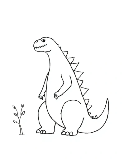 Godzilla sitting beside tree - Free Printable Coloring Page for Kids