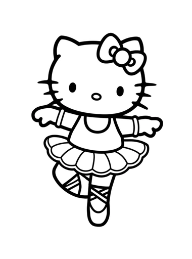 Hello Kitty Dancing - Free Printable Coloring Page for Kids