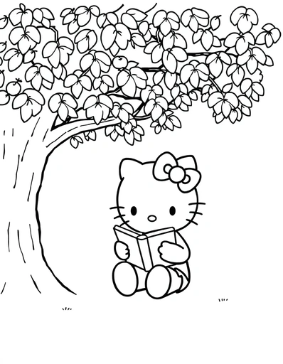 Hello Kitty reading book coloring page