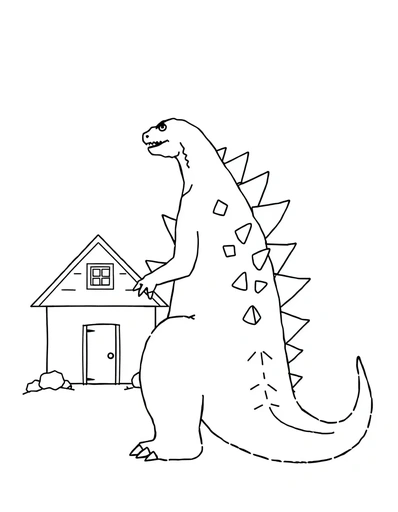 Godzilla next to house coloring page