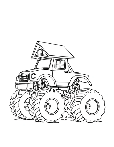 Monster Truck House - Free Printable Coloring Page for Kids