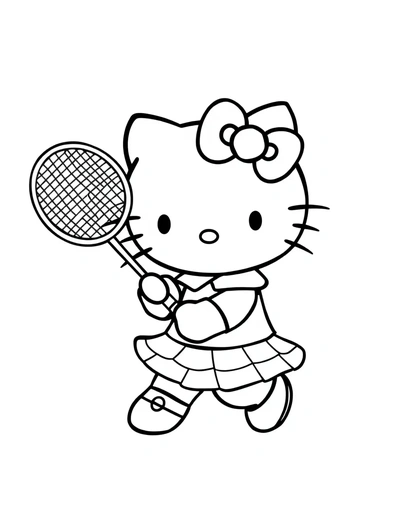 Hello Kitty playing tennis - Free Printable Coloring Page for Kids