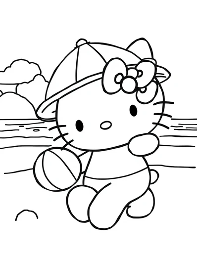 Hello Kitty playing ball coloring page