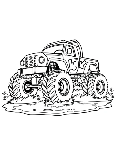 Monster truck splashing gently - Free Printable Coloring Page for Kids